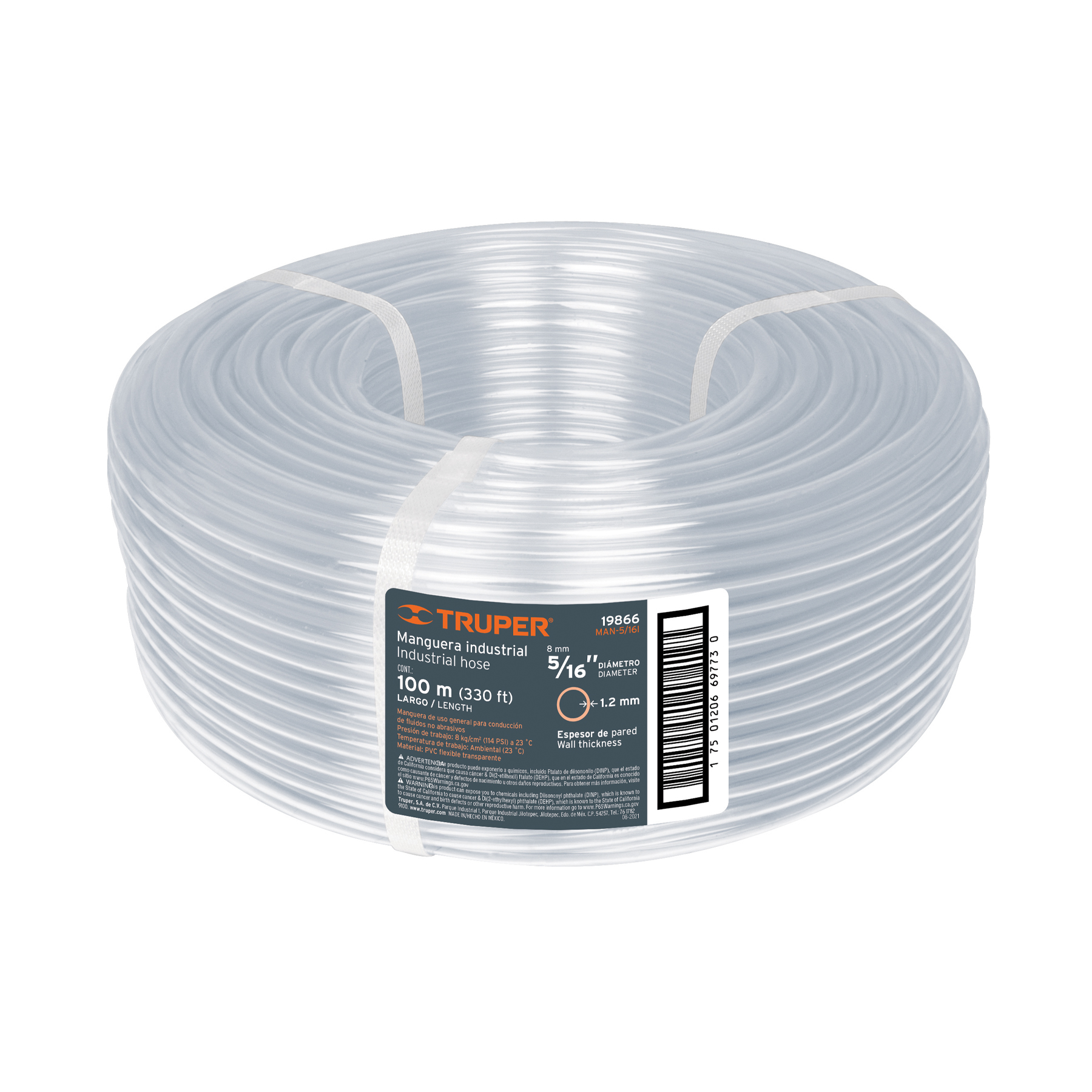 Rollo de 100m Manguera 5/16" industrial Transparente