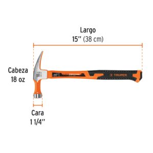 Martillo de uña recta 18oz mango fibra de vidrio