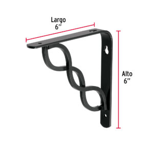 Mensula reforzada negra diseño trenza, 6 x 6