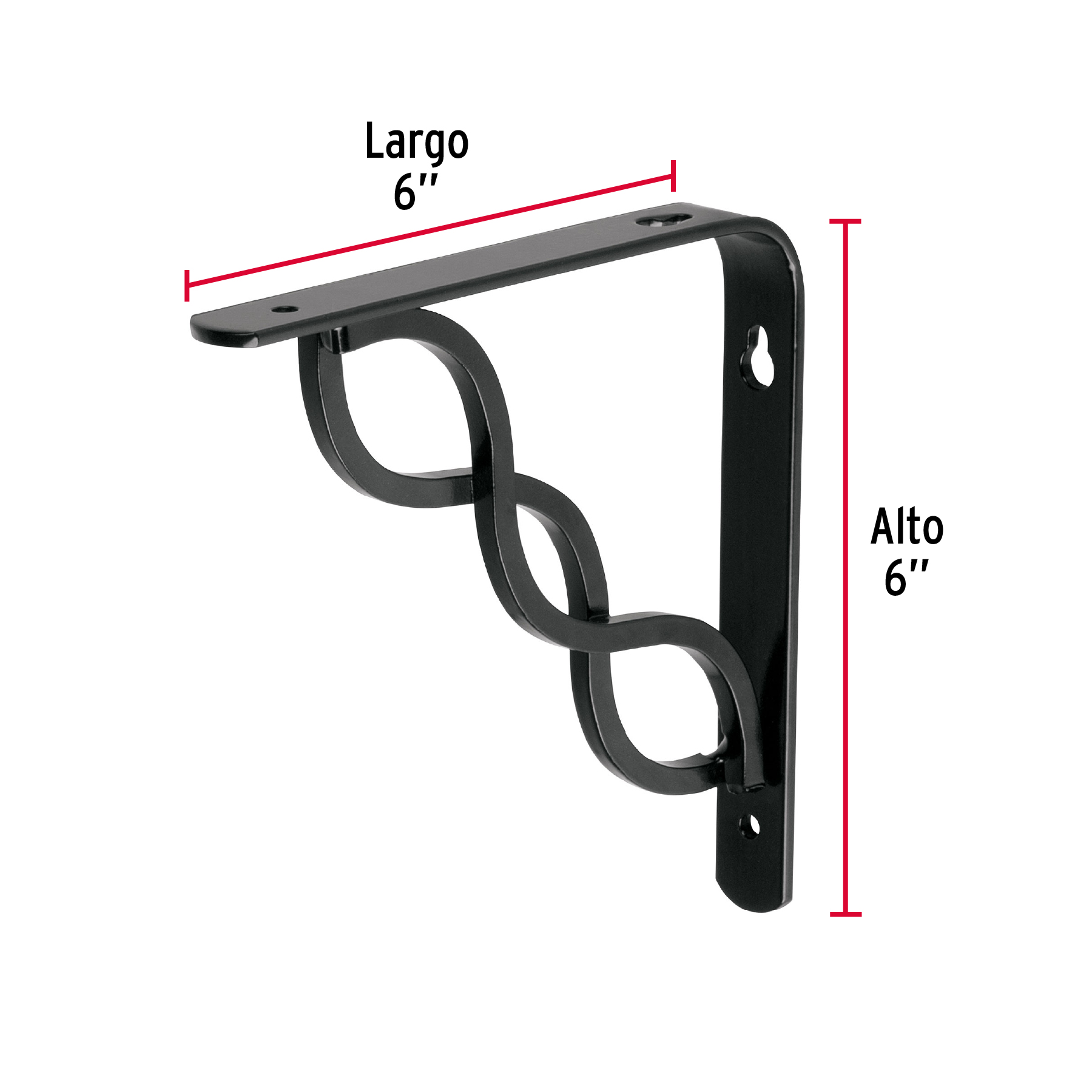 Mensula reforzada negra diseño trenza, 6 x 6"