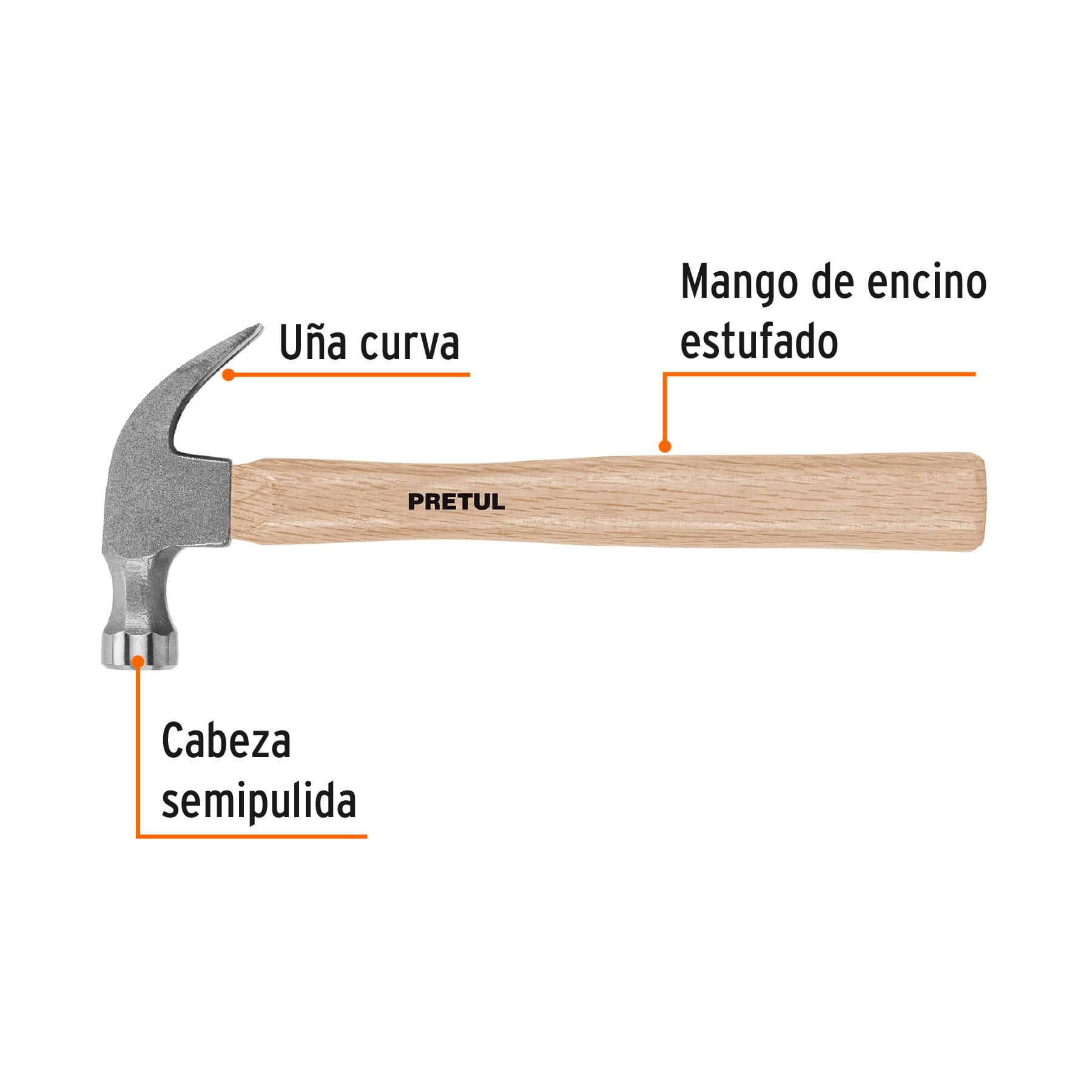 Martillo uña curva 16oz Pretul