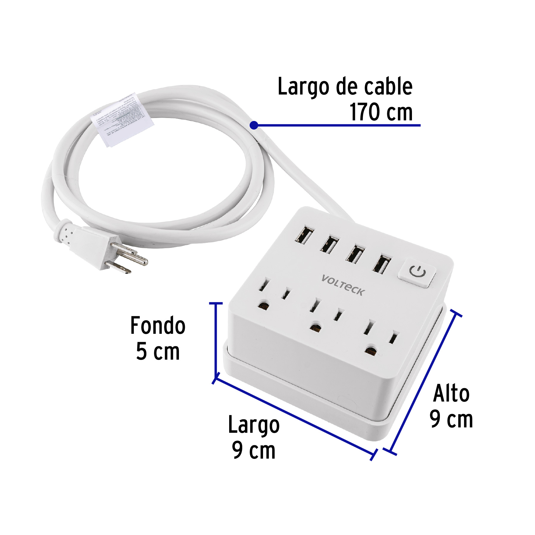 Extension Multicontacto 3 entradas y 4 puertos usb Blanco