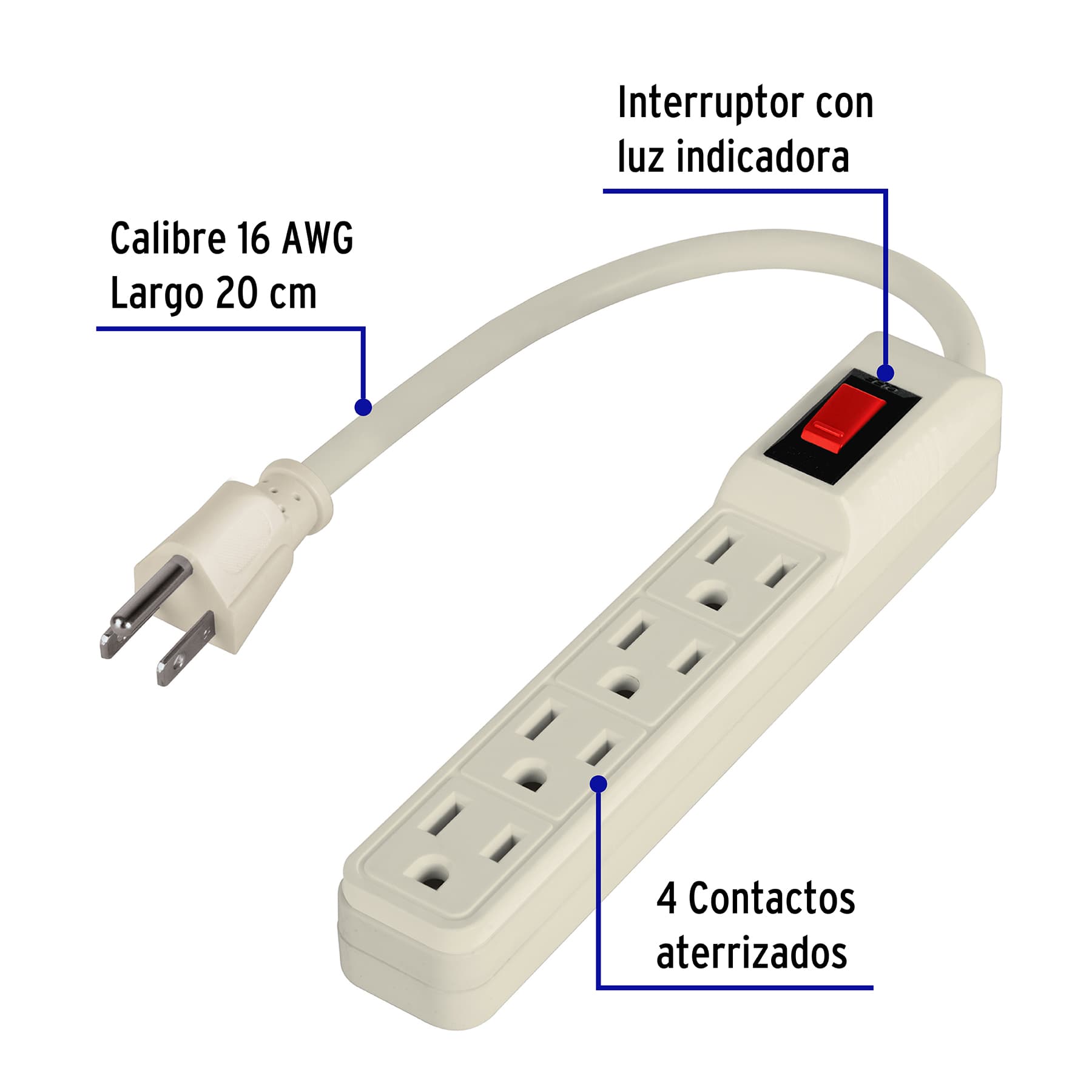 Multicontacto economico 4 entradas 16 AWG