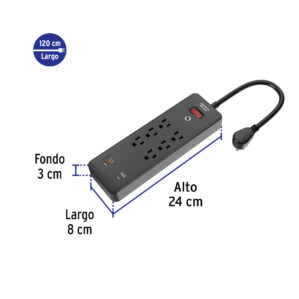 Multicontacto 6 entradas con 2 USB A + 2 USB C Negro