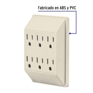 Multicontacto 6 entradas, aterrizado, cuadrado, Volteck