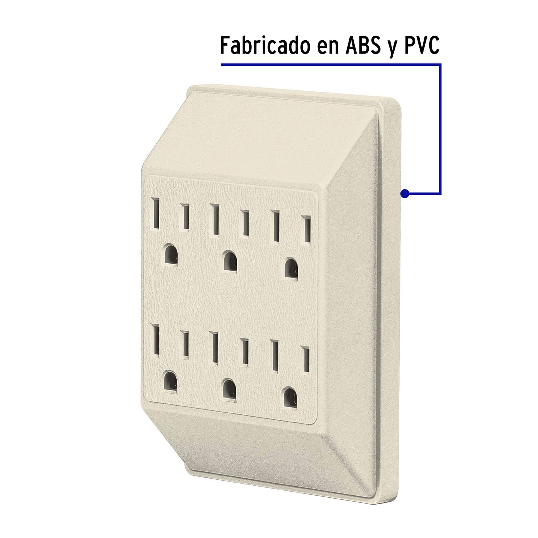 Multicontacto 6 entradas, aterrizado, cuadrado, Volteck