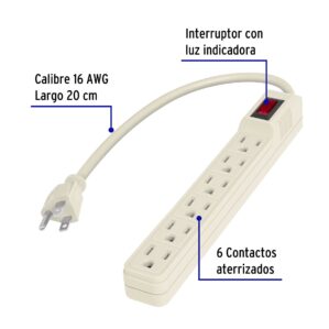 Multicontacto Economico 6 entradas Marfil de 16AWG