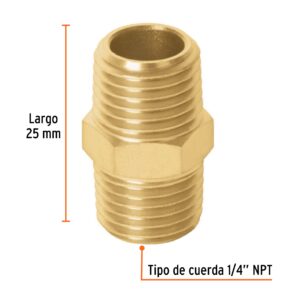 Niple de laton aire tipo FF cuerda 1/4 NPT