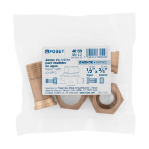 Juego de 2 Niples con tuercas para medidor de agua de 1/2