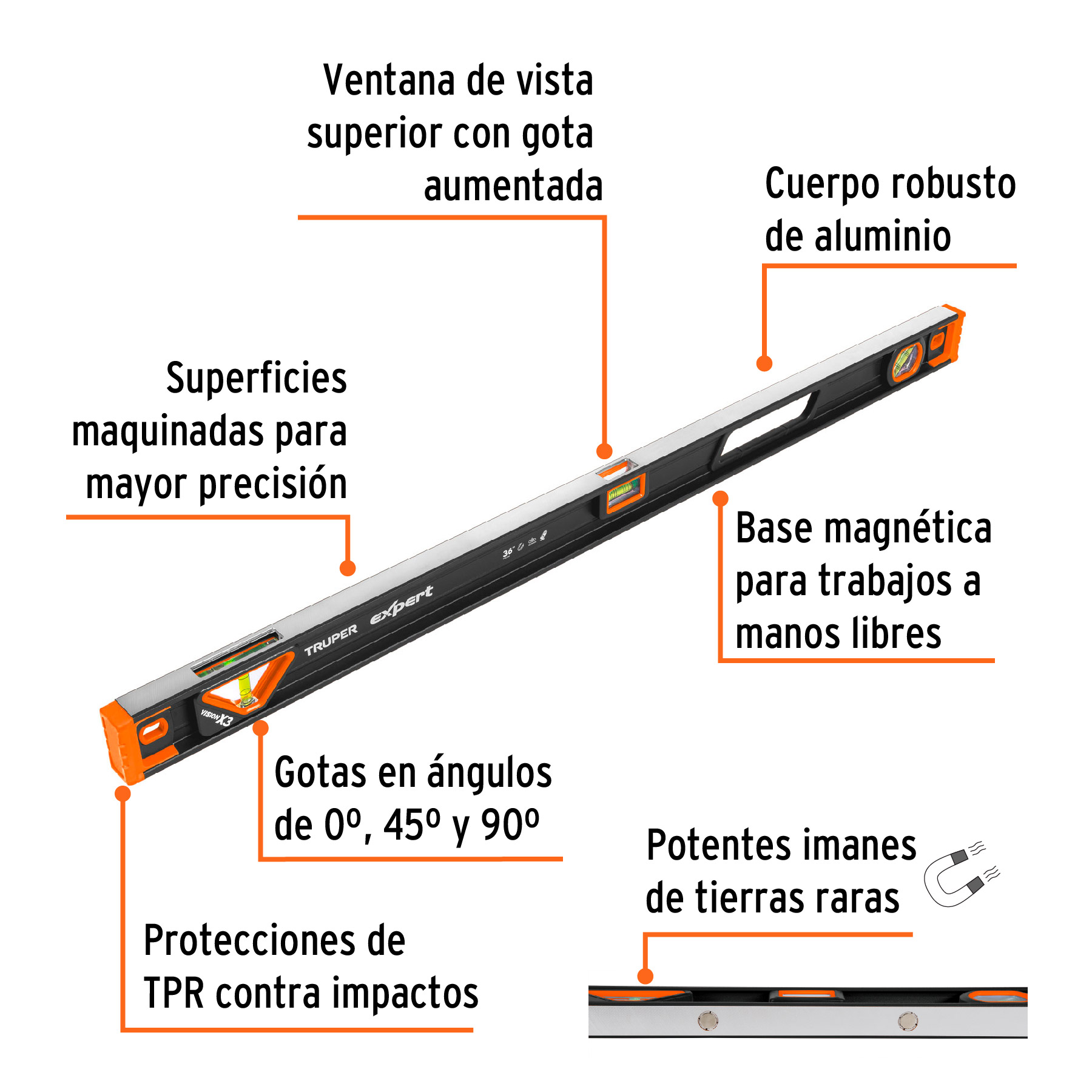 Nivel Profesional 36" de 90cm Magnetico Truper Expert