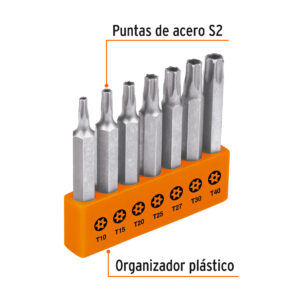 Juego de 7 puntas Torx con seguro de 2