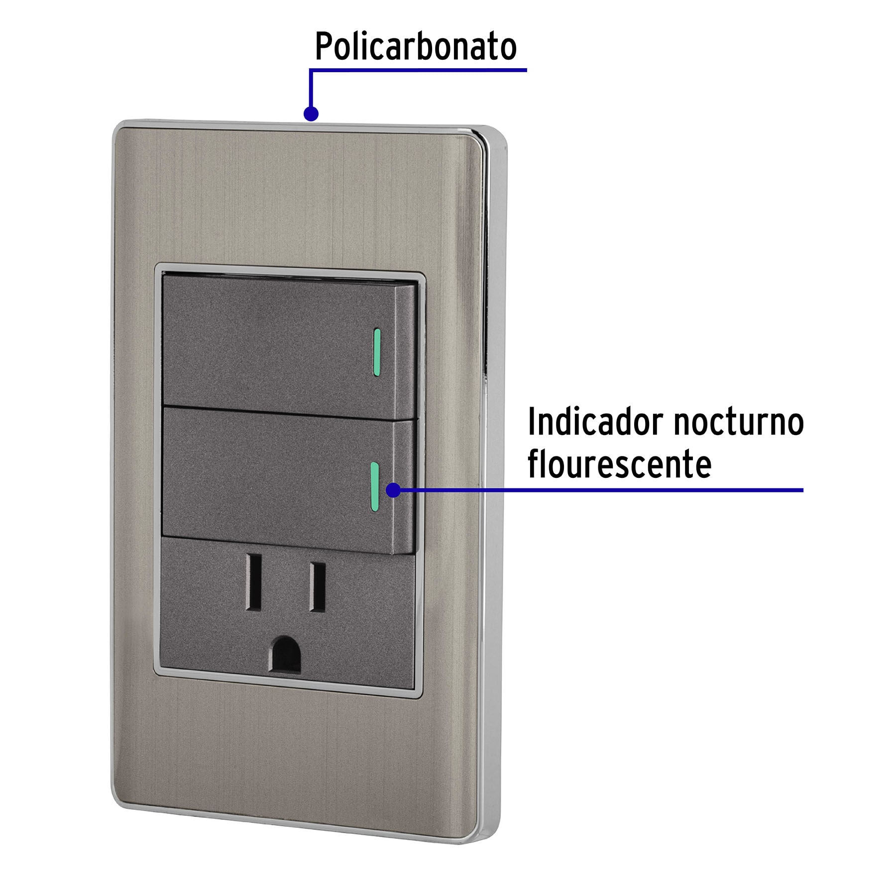 Placa Armada 2 apagadores 1 Contacto Lisboa Acero Inoxidable