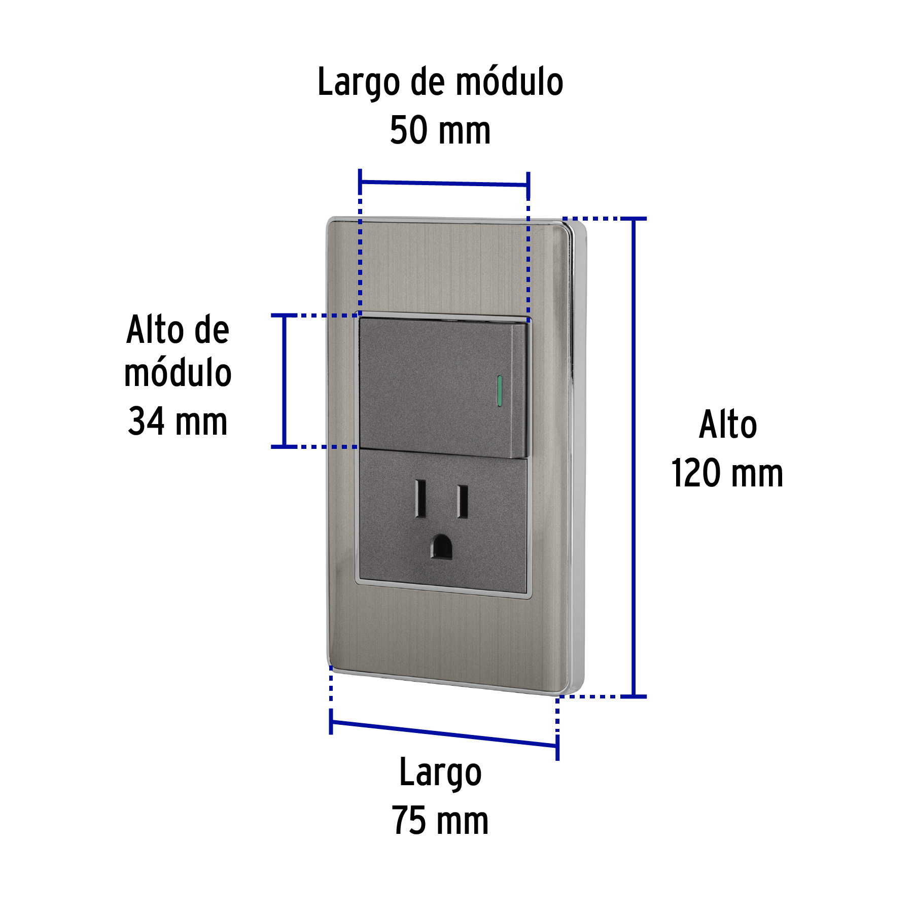 Placa Armada Apagador y Contacto Grande Lisboa Acero Inoxidable