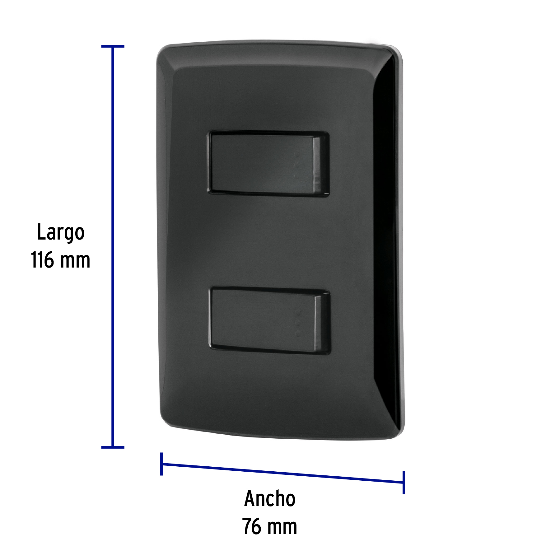 Placa Armada 2 Interruptores Sencillo Negro Linea Italiana