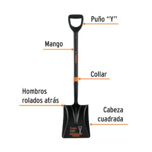 Pala cuadrada T-2000 puño "Y" mango fibra de vidrio Truper