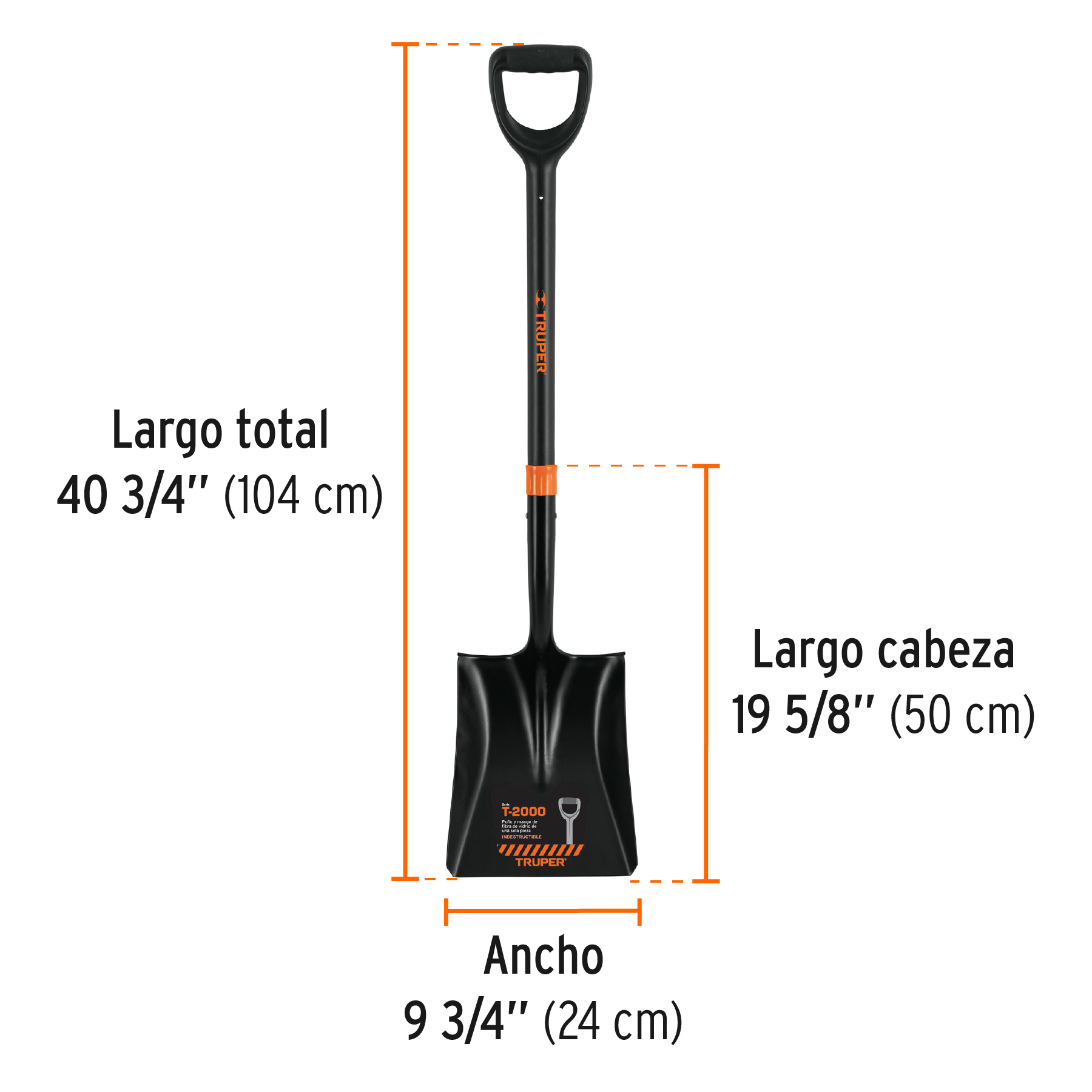 Pala cuadrada T-2000 puño "Y" mango fibra de vidrio Truper