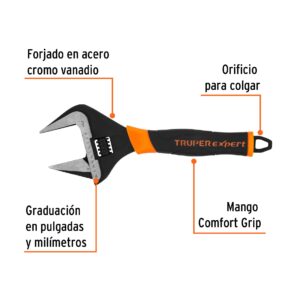Llave Ajustable Perico Boca Ancha 12" Truper Expert