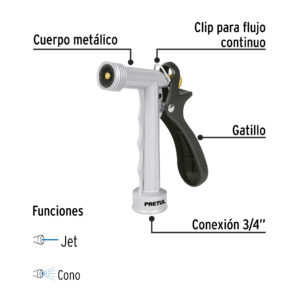 Pistola metalica para riego manguera de 5