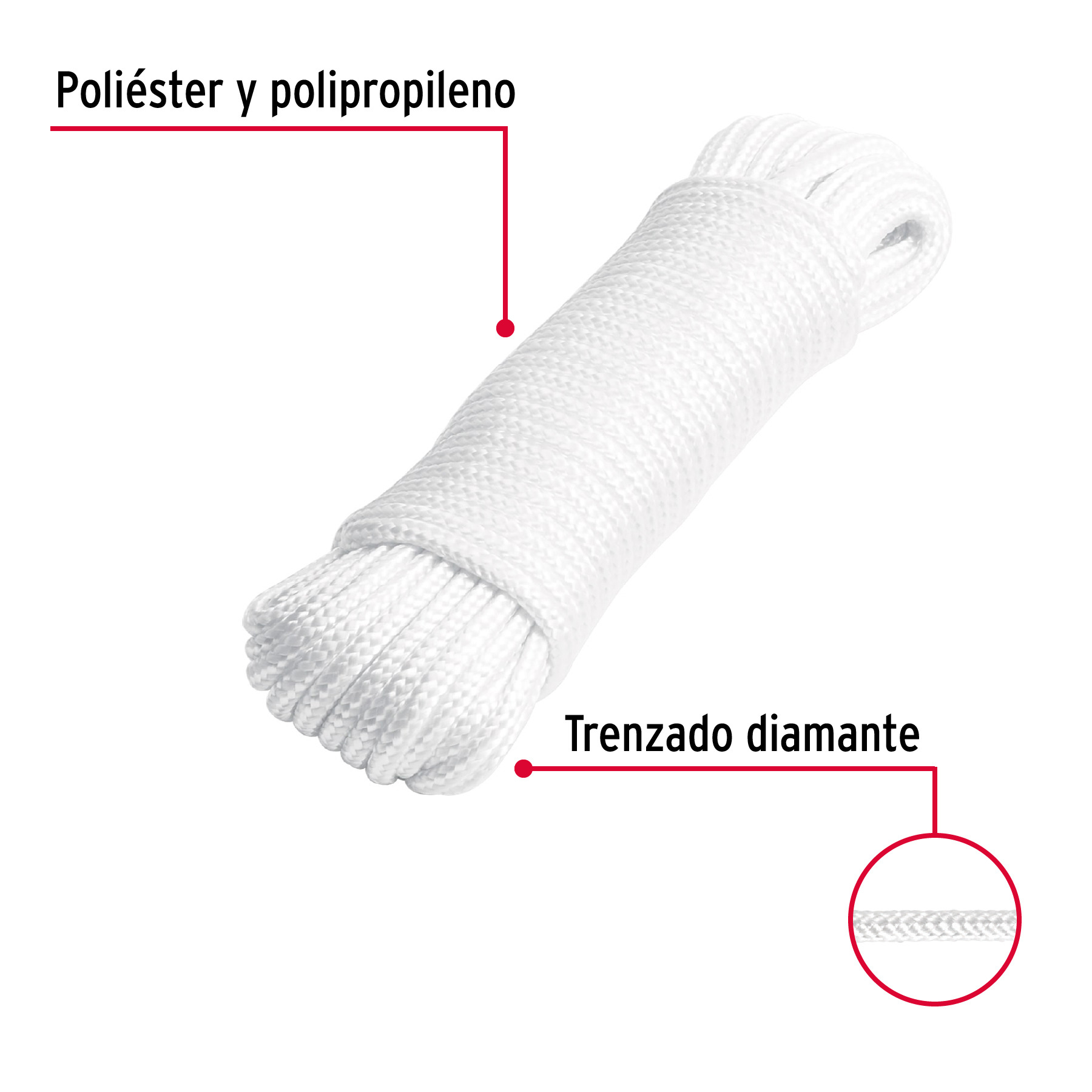 Piola de poliester diamante de 4mm 15m blanca Fiero