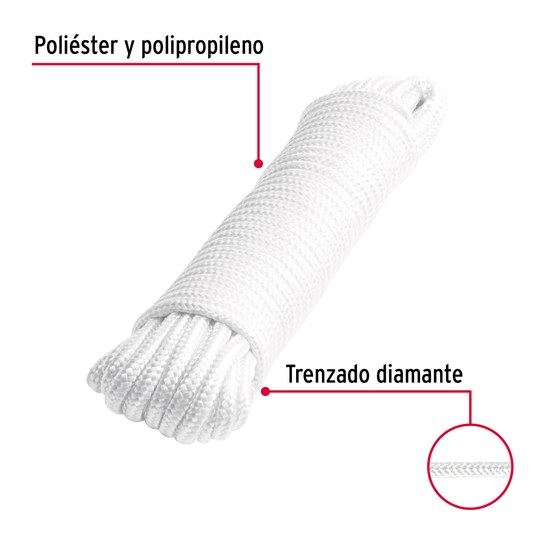 Piola de poliester diamante de 6mm por 15m blanca Fiero