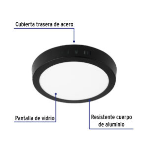 Lampara de LED 12w de Sobreponer luz de dia negro