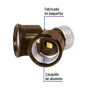 Portalampara socket de baquelita doble entrada Volteck