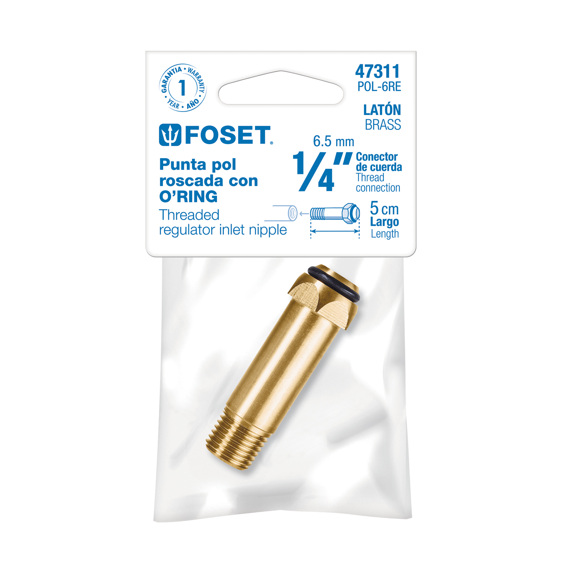 Punta pol 1/4" x 5cm con rosca y O-ring para Tuerca Rapida