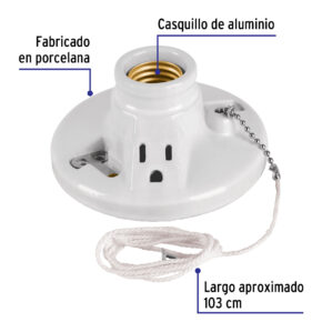 Portalampara socket de porcelana con ladron y cadena Volteck