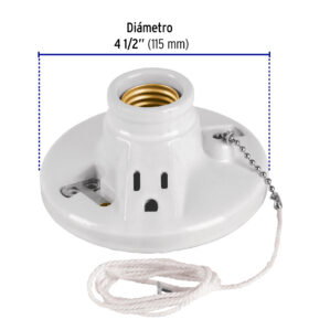 Portalampara socket de porcelana con ladron y cadena Volteck
