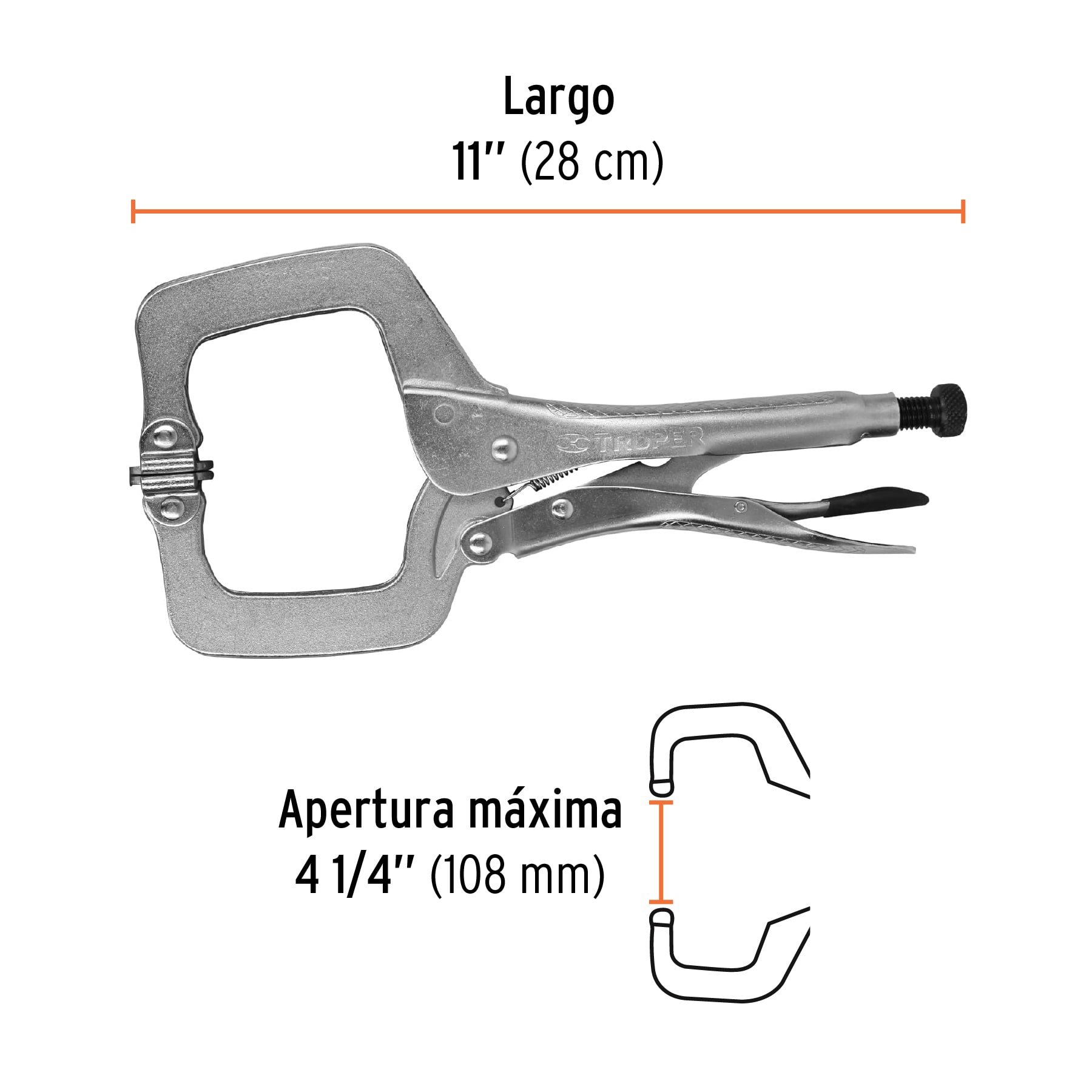 Pinza de presion tipo "C" de 11" con mordaza autoajustable