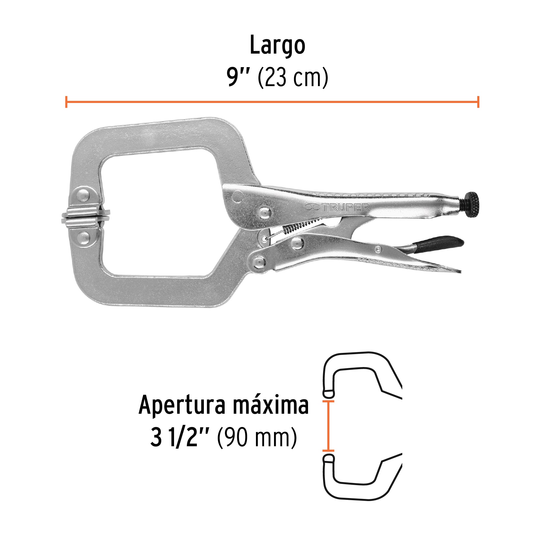 Pinza de presion tipo "C" de 9" con mordaza autoajustable