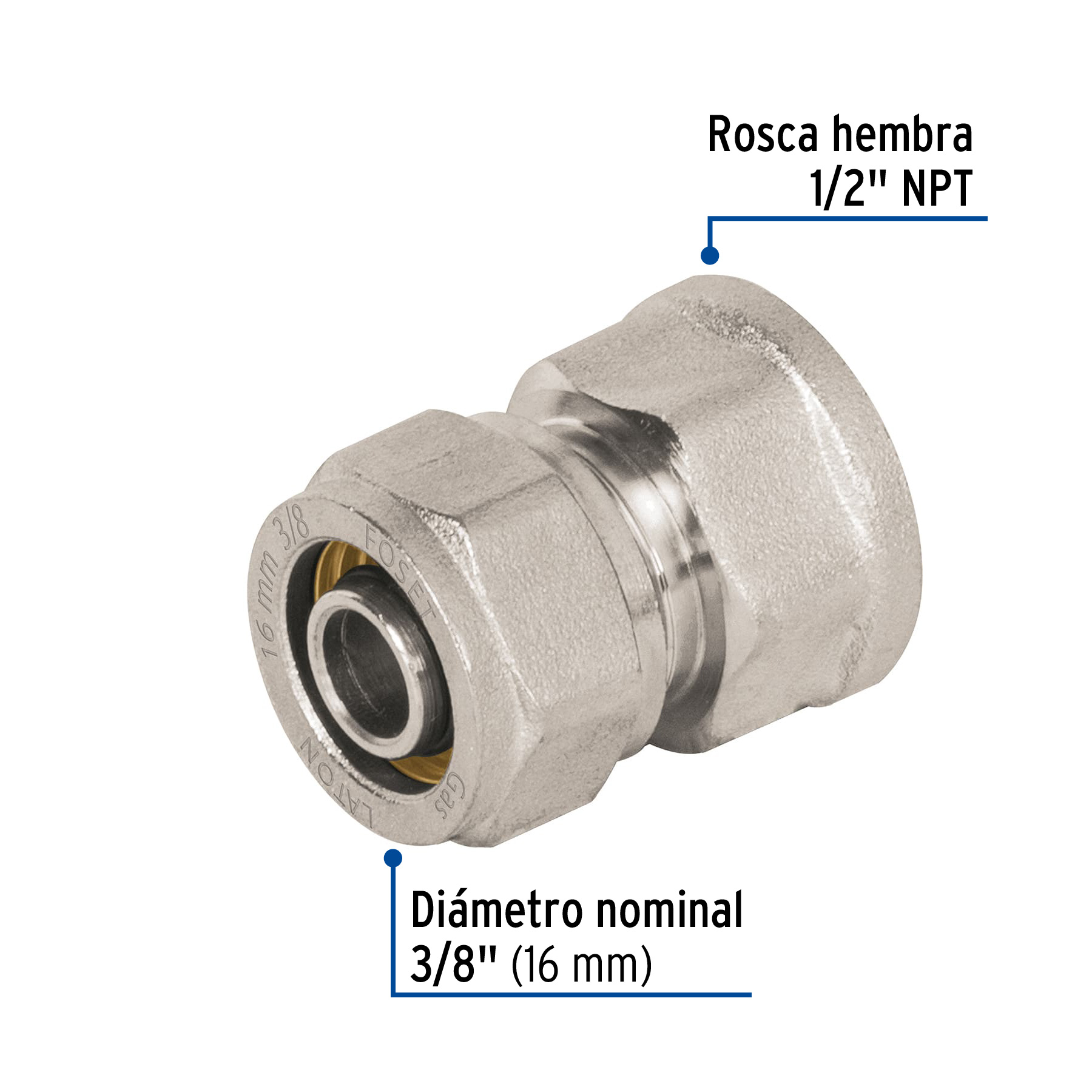 Conector para PEALPE, 3/8', con rosca hembra, Foset