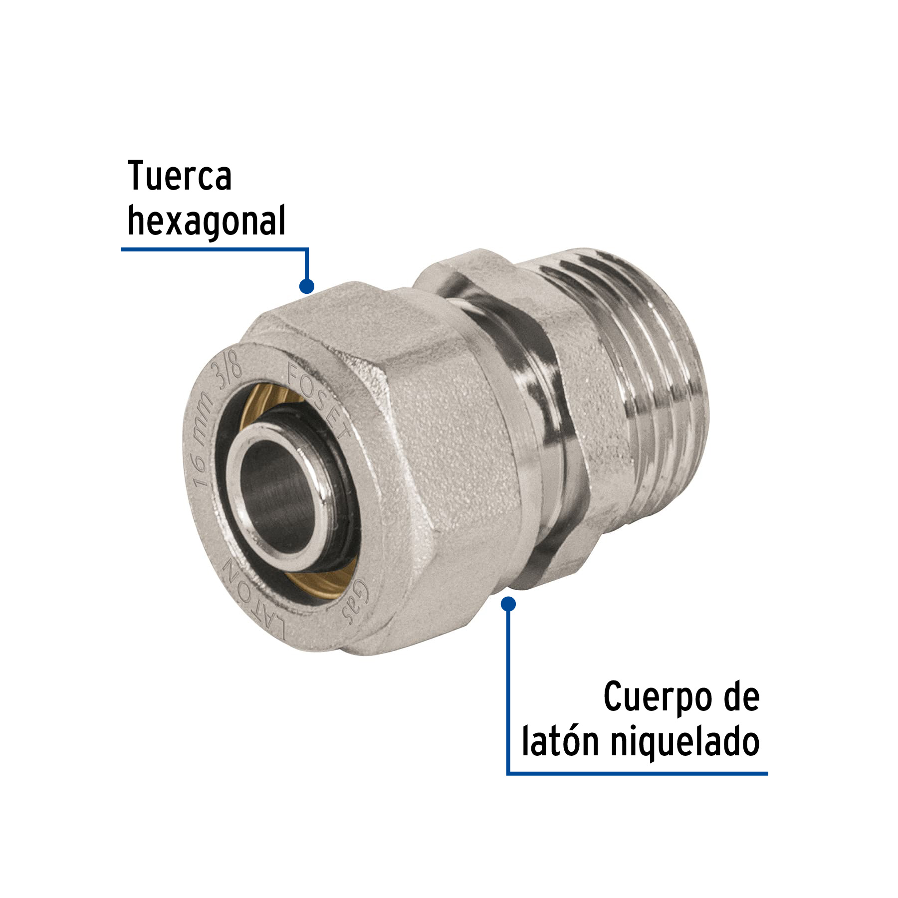 Conector para PEALPE 3/8" con rosca macho, Foset