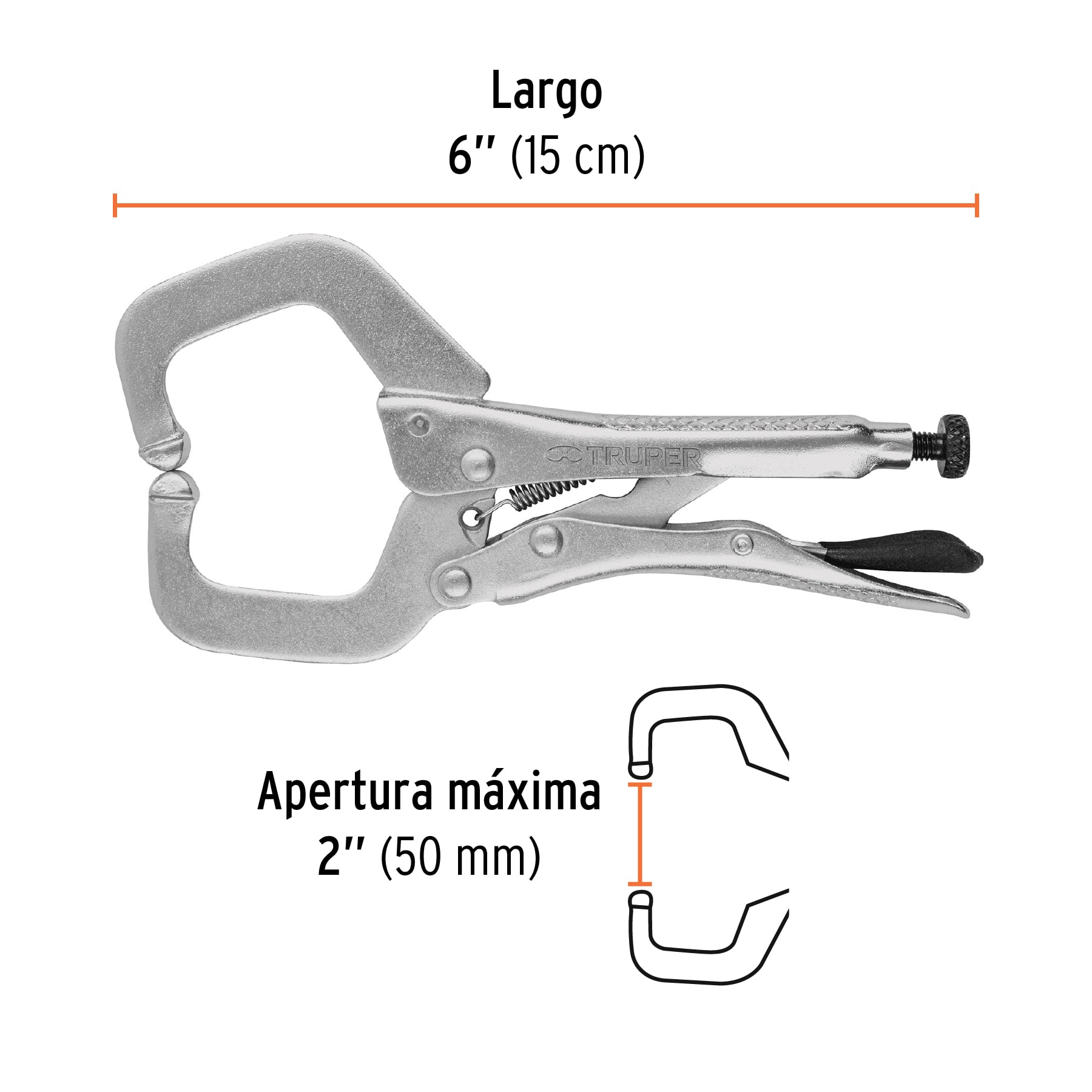 Pinza de presion tipo "C" de 6" con mordaza fija