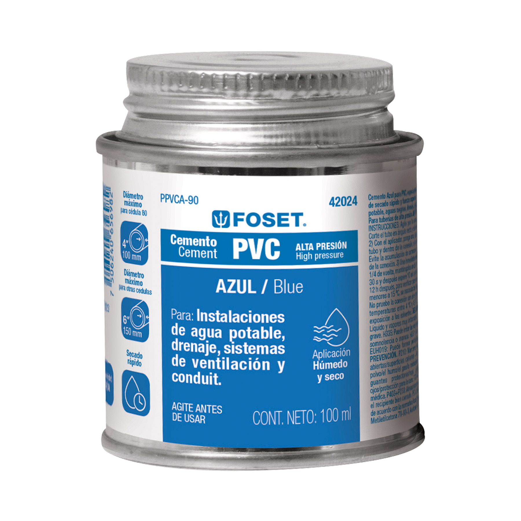 Pegamento Cemento azul para PVC hasta 6" bote 90ml
