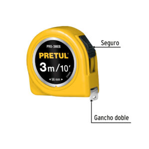 Flexometro amarillo 3m cinta 13mm Pretul