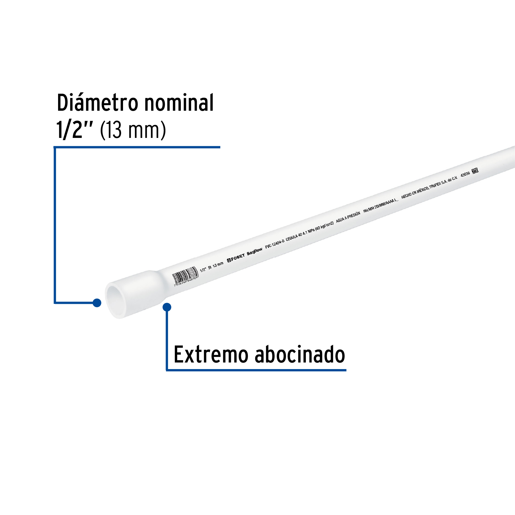 Tubo de PVC hidraulico cedula 40 1/2" tramo 3m