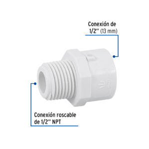 Conector macho de PVC Hidraulico 1/2