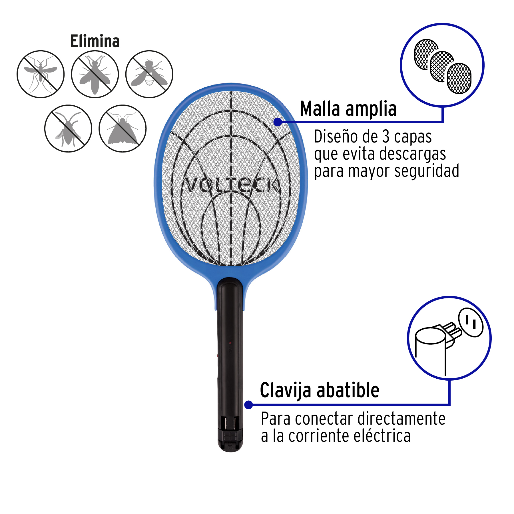 Raqueta exterminadora de insectos Recargable Volteck