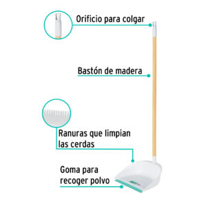 Recogedor plastico con baston de madera