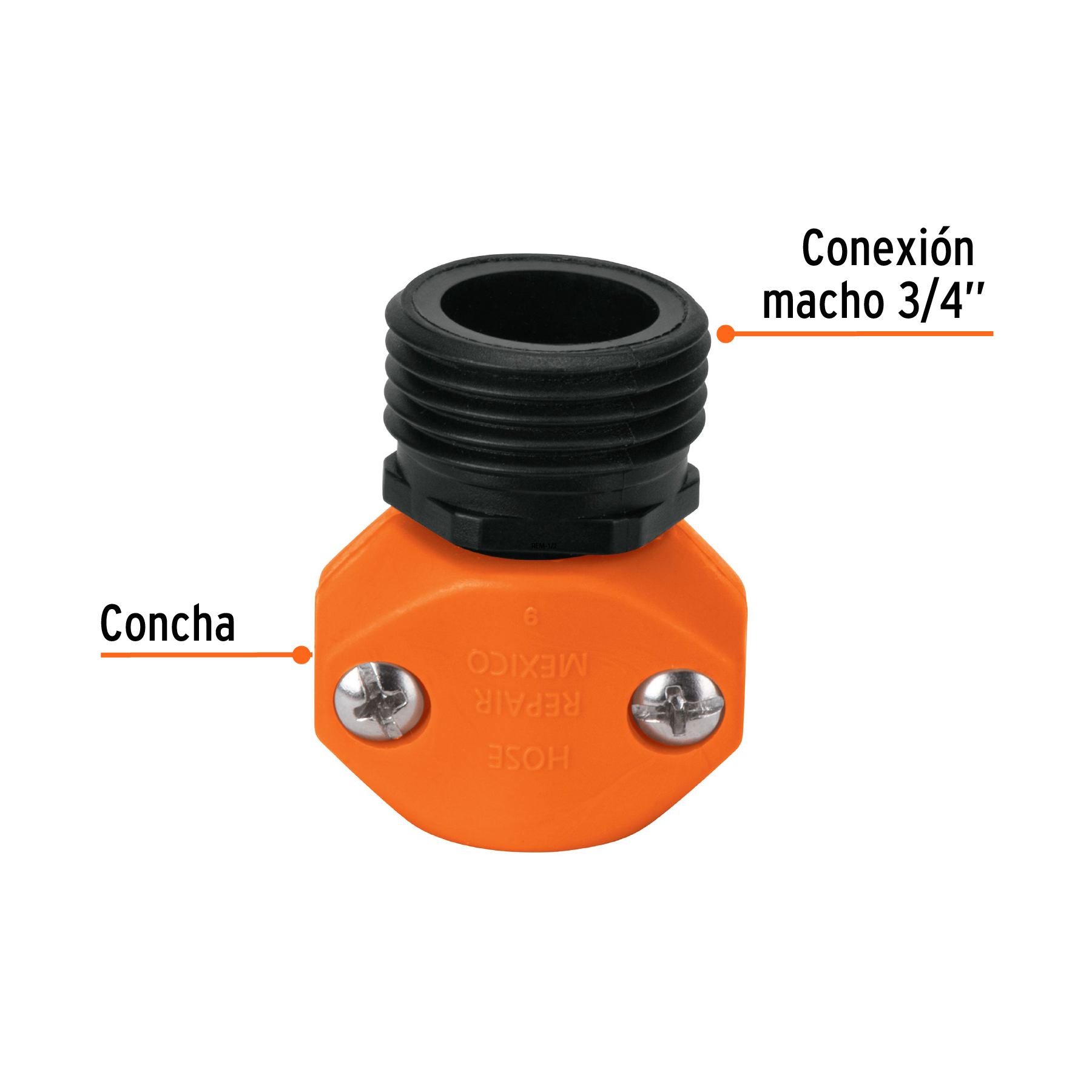 Conector plastico macho para manguera 1/2"