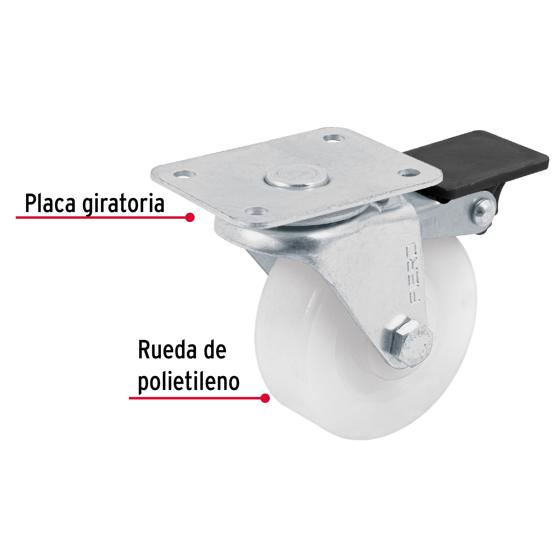 Rodaja de 2-1/2" Placa Giratoria con Freno Carga 35kg