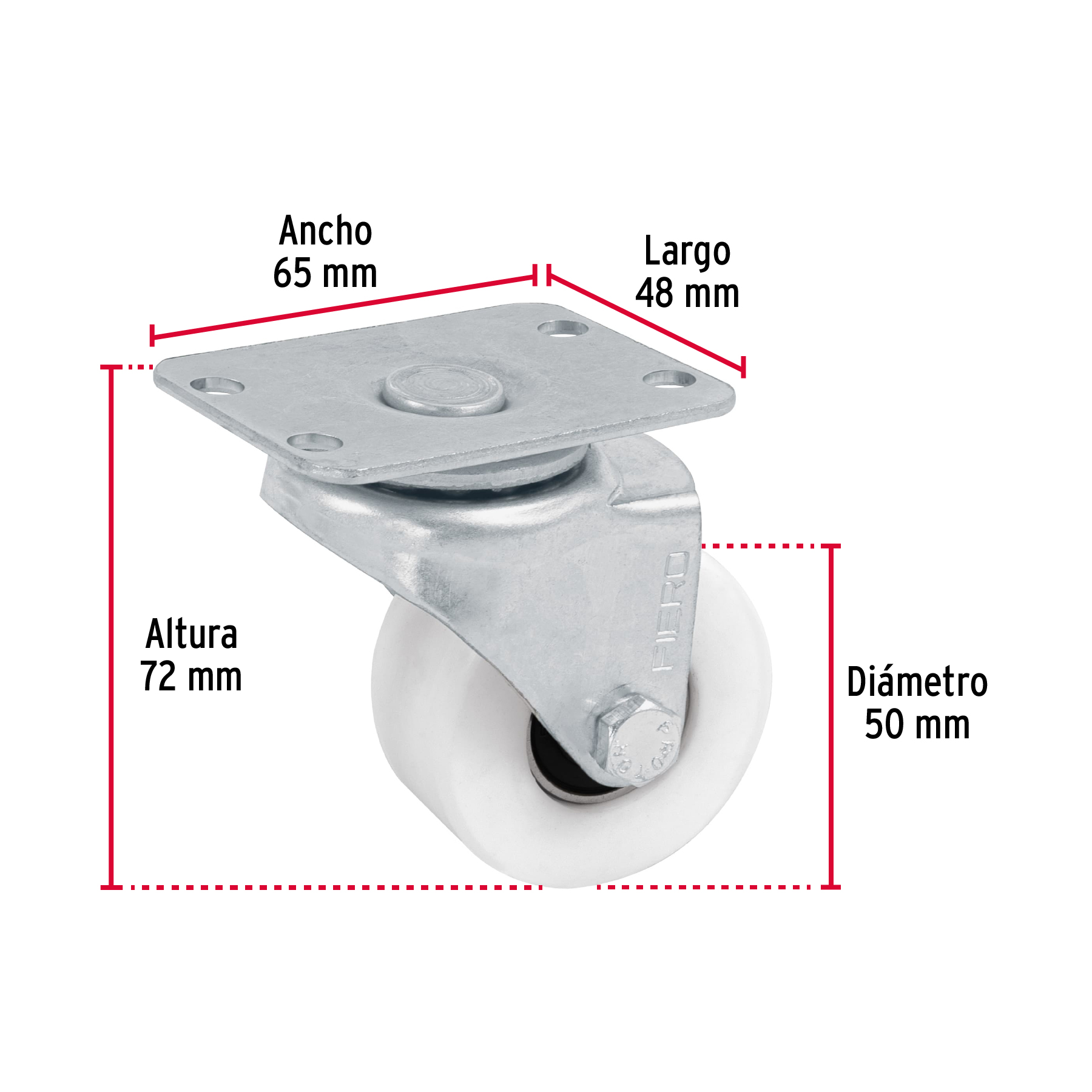 Rodaja con Balero 2" Giratoria Carga 45kg