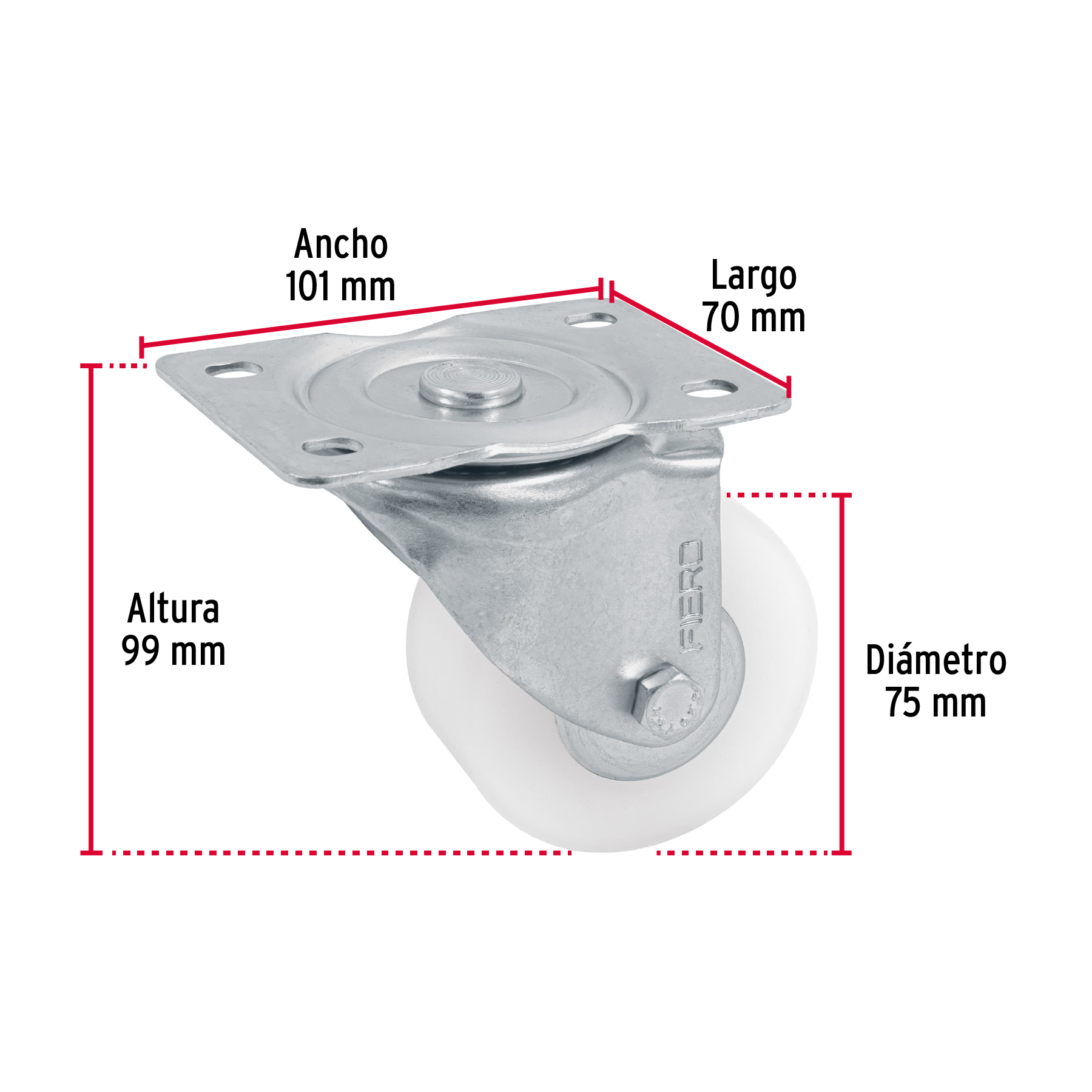 Rodaja con Balero 3" Giratoria Carga 130kg