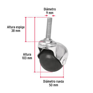 Rodaja esferica, 50 mm con espiga