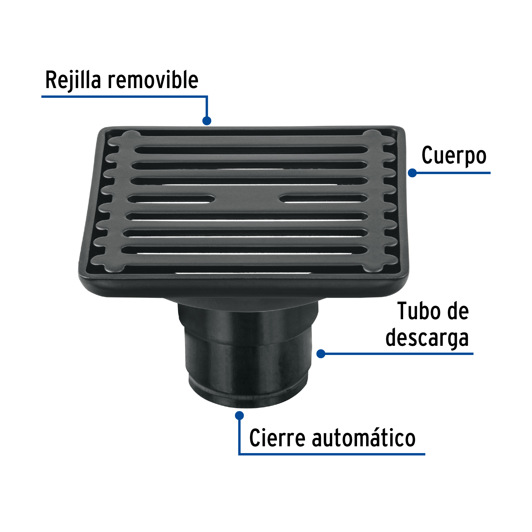 Resumidero acero inoxidable Negro Mate cuadrado 4x4"
