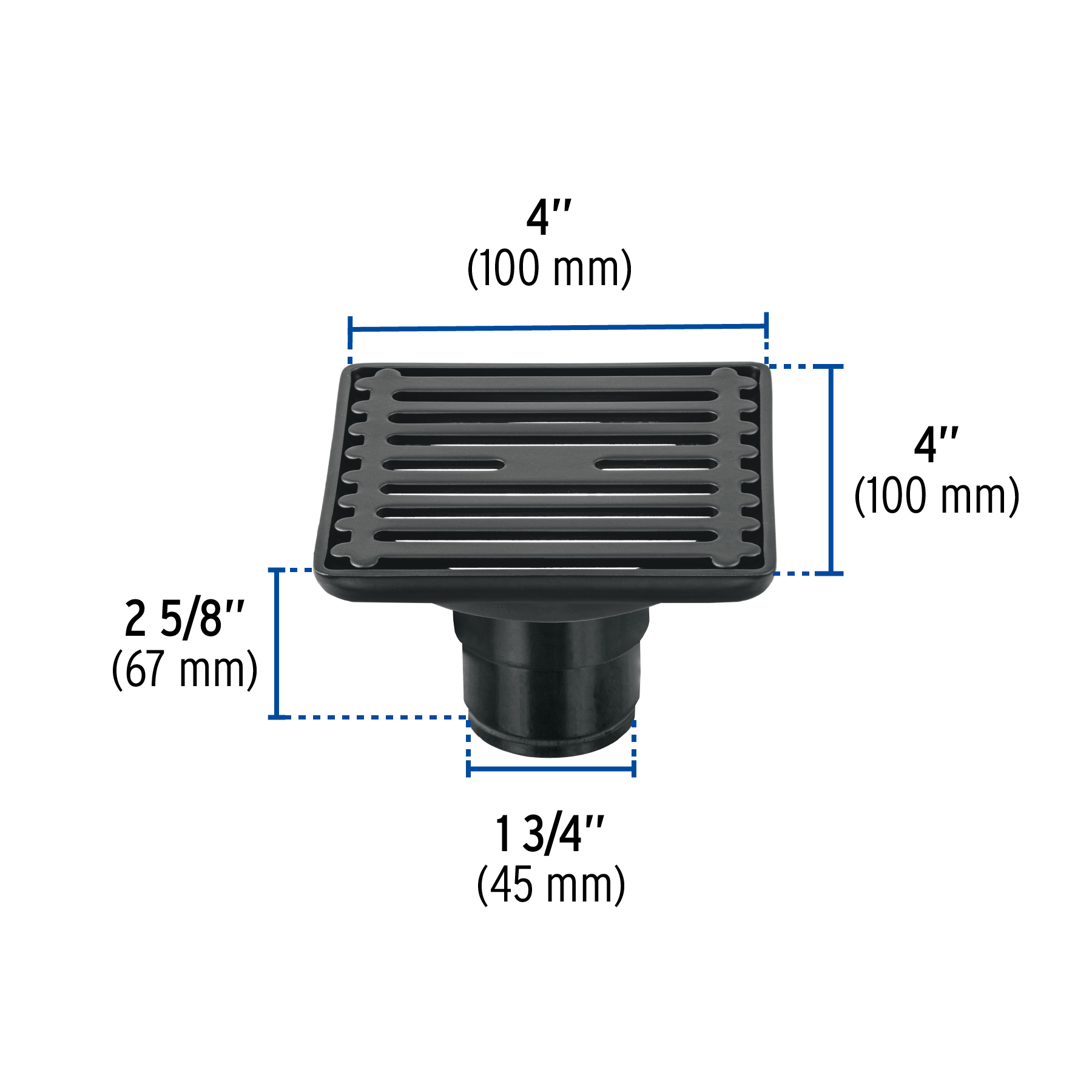 Resumidero acero inoxidable Negro Mate cuadrado 4x4"