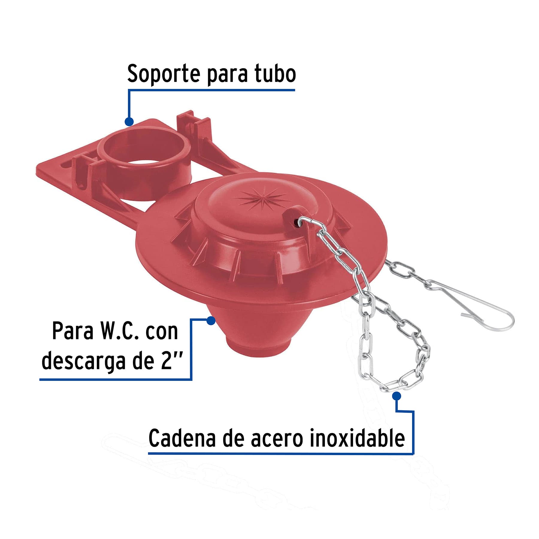 Sapo para WC de silicona ajustable cadena inoxidable 2"