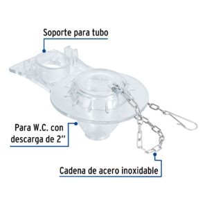 Sapo para WC PVC transparente con cadena inoxidable 2"