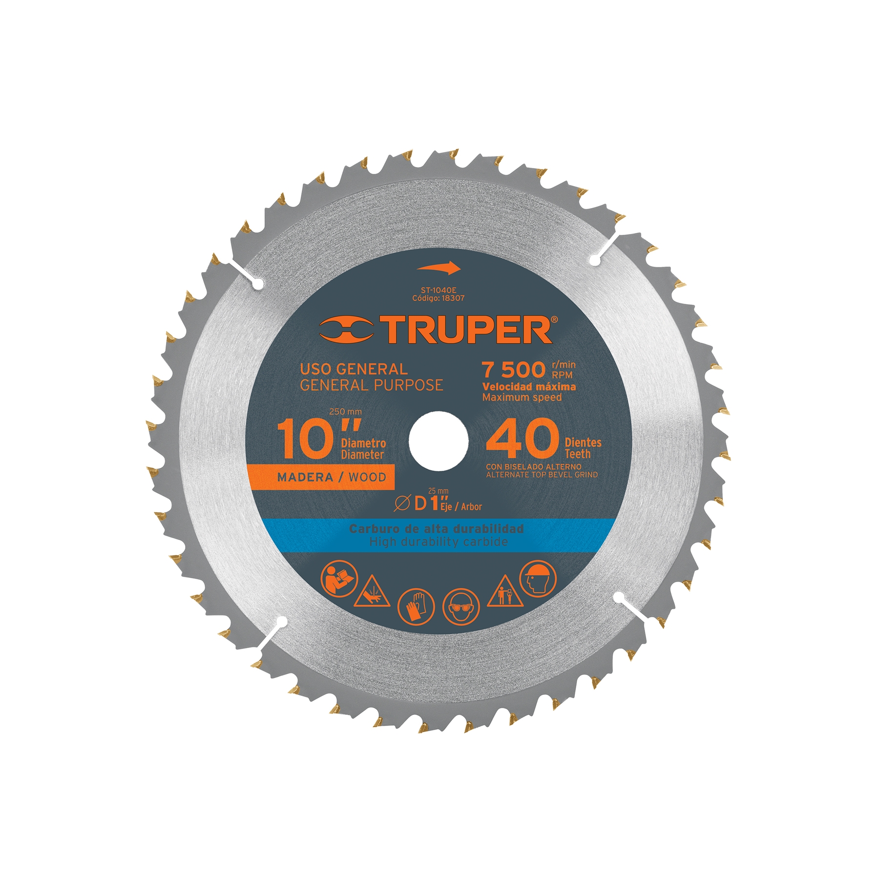 Disco sierra para madera 10" de 40 dientes Centro 1"